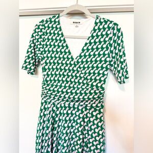 Boden Green, Pink & White Polka Geometric Midi Dress in Size 2P